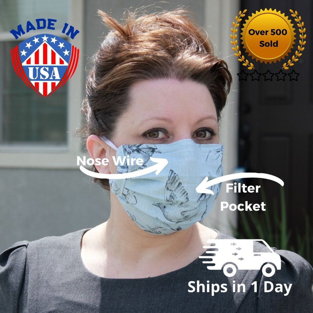 Face Mask, adjustable nose wire & filter pocket